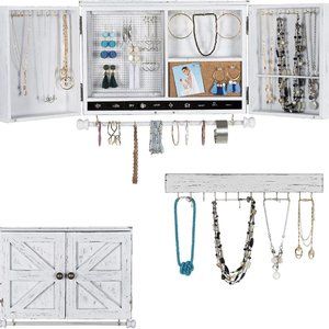 Rustic Wood Wall Mounted Jewelry Organizer White